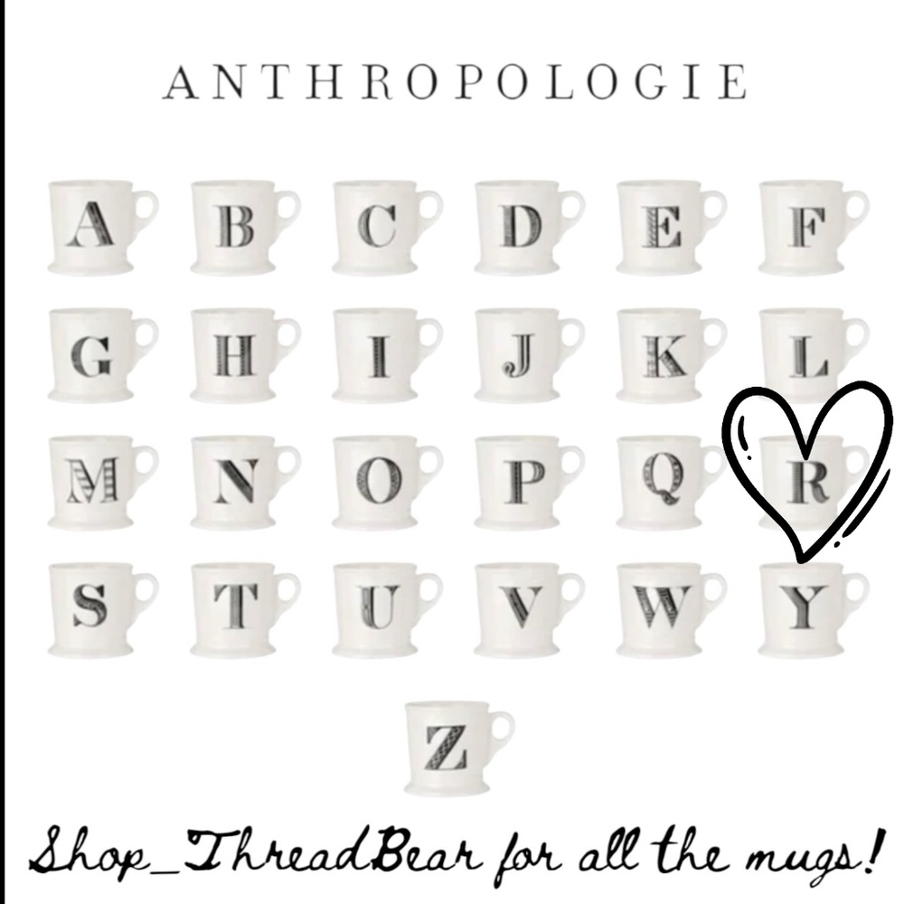 Classic "R" {Anthro} Initial Mug! EUC. Anthropologie Coffee + Tea Cup | Monogram - Picture 8 of 12